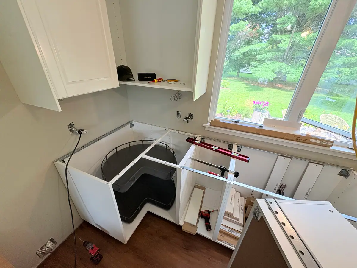 IKEA kitchen cabinet installation in progress